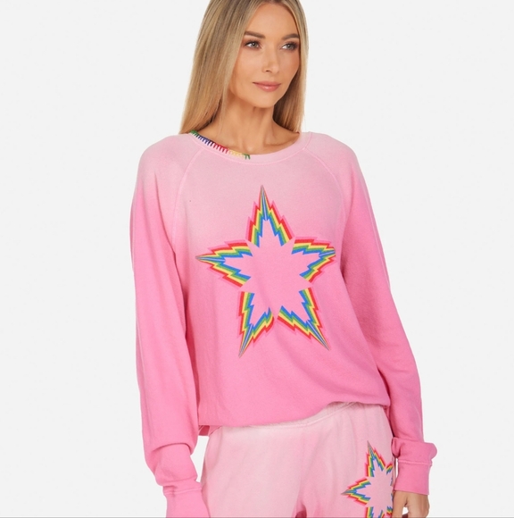 Lauren Moshi Tops - Lauren Moshi Anela Rainbow Lightning Star Crewneck Lightweight Sweatshirt